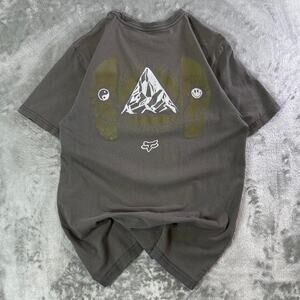 Distressed Fox Racing Graphic T Shirt Brown Moto MTB Mountain Logo Outdoor
